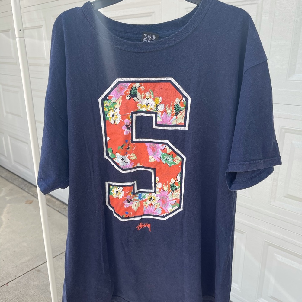 Study Navy shirt with Hawaiian Floral Screen Print